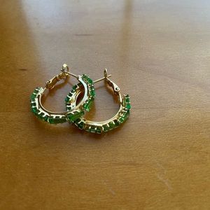 Green stone hoop earrings